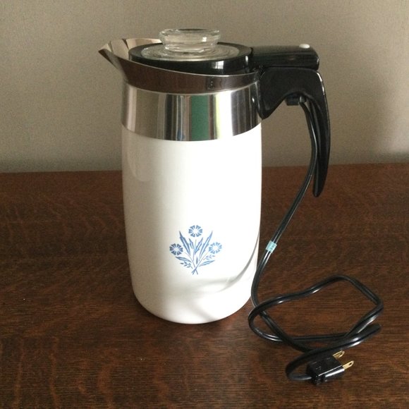 Retro Mid-Century Corningware Blue Cornflower 10 C. Electric Coffee Percolator - Picture 3 of 9